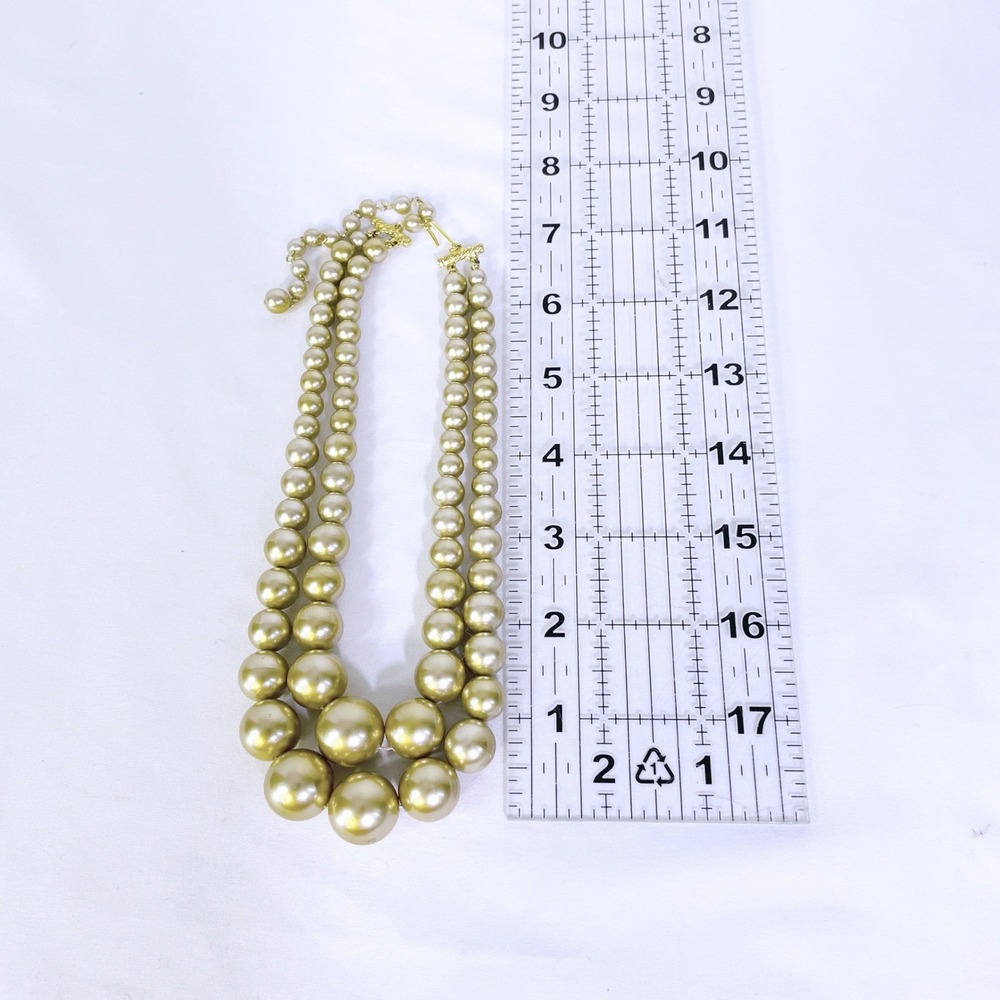 Vintage Gold Double Strand Faux Pearl Choker Necklace Chunky Graduated Hook 18in - Picture 12 of 15